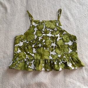 Handmade green floral cotton tank top size small